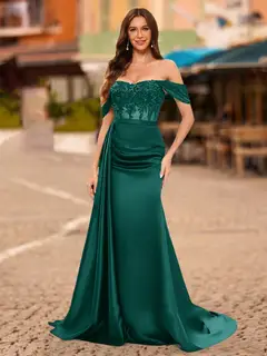 Trumpet/Mermaid Off-the-Shoulder Short Sleeves Sequins Prom Dresses — view 64