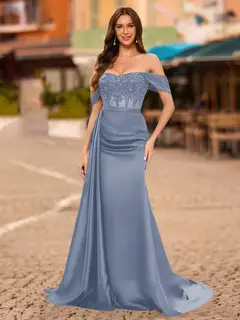 Trumpet/Mermaid Off-the-Shoulder Short Sleeves Sequins Prom Dresses — view 65