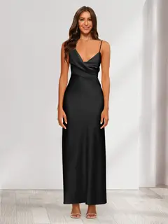 Sheath/Column V-Neck Ruched Ankle-Length Satin Evening Dresses — view 5