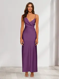 Sheath/Column V-Neck Ruched Ankle-Length Satin Evening Dresses — view 23