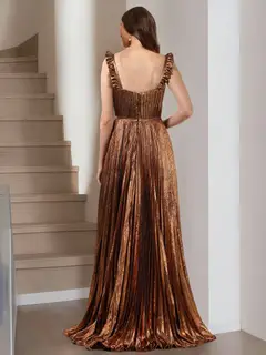 A-Line/Princess Plunging V-Neck Sleeveless Prom Dresses with Ruched — view 2