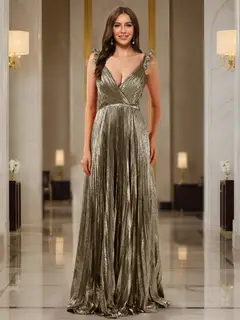 A-Line/Princess Plunging V-Neck Sleeveless Prom Dresses with Ruched — view 14