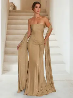 Sparkle Trumpet/Mermaid Strapless Sleeveless Sweep train Evening Dresses With Shawl — view 1