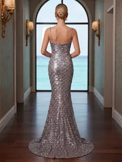 Trumpet/Mermaid Spaghetti Straps Sweep Train Evening Dresses with Sequins — view 2
