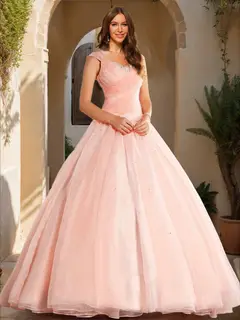 Ball Gown V-Neck Sleeveless Sequins Prom Dresses — view 1
