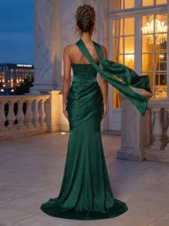 Sheath/Column Strapless Sleeveless Sweep train Evening Dresses With Shawl & Ruched — view 2