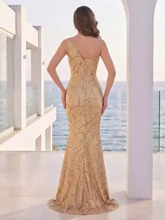 Trumpet/Mermaid One Shoulder Sleeveless Floor-Length Formal Dresses With Sequins — view 2