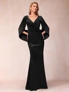 Trumpet/Mermaid V-Neck Half Sleeves Floor-Length Evening Dresses — view 6