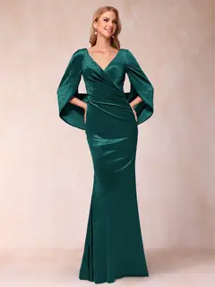 Trumpet/Mermaid V-Neck Half Sleeves Floor-Length Evening Dresses — view 24