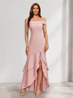 Trumpet/Mermaid Off-the-Shoulder Sleeveless Evening Dresses with Split Side & Ruffles — view 1