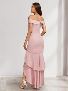 Trumpet/Mermaid Off-the-Shoulder Sleeveless Evening Dresses with Split Side & Ruffles — view 2