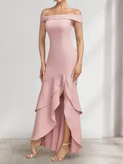 Trumpet/Mermaid Off-the-Shoulder Sleeveless Evening Dresses with Split Side & Ruffles — view 4