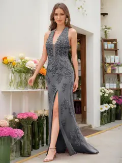 Trumpet/Mermaid Halter Sleeveless Beading Prom Dresses — view 38