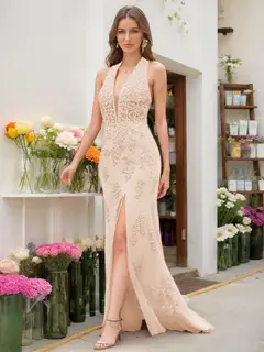 Trumpet/Mermaid Halter Sleeveless Beading Prom Dresses — view 44
