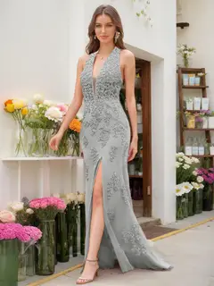 Trumpet/Mermaid Halter Sleeveless Beading Prom Dresses — view 66