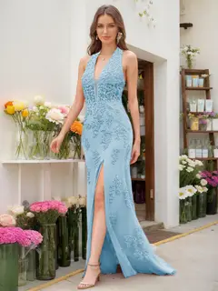 Trumpet/Mermaid Halter Sleeveless Beading Prom Dresses — view 68