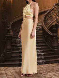 A-Line/Princess Halter Sleeveless Evening Dresses with Ruched — view 3