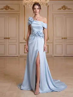 A-Line/Princess Off-The-Shoulder Sleeveless Floor-Length Evening Dresses with 3D Floral & Pleated — LV50998274 — view 1
