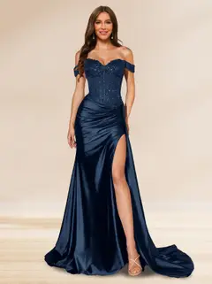 Trumpet/Mermaid Off-the-Shoulder Sweep Train Sequined Evening Dresses with Split Side — view 1