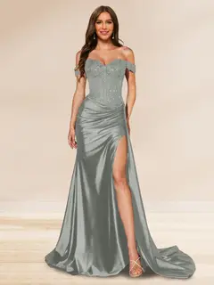Trumpet/Mermaid Off-the-Shoulder Sweep Train Sequined Evening Dresses with Split Side — view 21