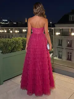 A-Line/Princess Strapless Sleeveless Evening Dresses with Ruffles & Split Side — view 2