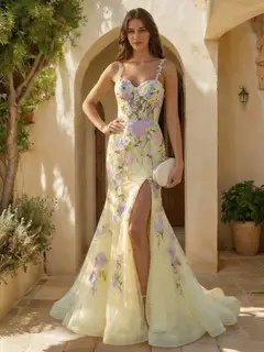 Trumpet/Mermaid Spaghetti Straps Sleeveless Long Prom Dresses with Split Side & Appliques — LV81212162 — view 1