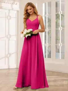 A-Line/Princess V-Neck Sleeveless Floor-Length Bridesmaid Dresses with Ruffles — LV31814453 — view 4