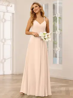 A-Line/Princess V-Neck Sleeveless Floor-Length Bridesmaid Dresses with Ruffles — LV31814453 — view 25