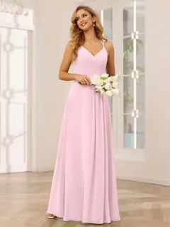 A-Line/Princess V-Neck Sleeveless Floor-Length Bridesmaid Dresses with Ruffles — LV31814453 — view 27