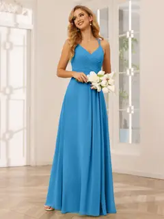 A-Line/Princess V-Neck Sleeveless Floor-Length Bridesmaid Dresses with Ruffles — LV31814453 — view 54