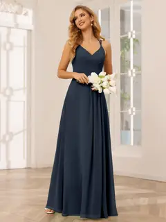A-Line/Princess V-Neck Sleeveless Floor-Length Bridesmaid Dresses with Ruffles — LV31814453 — view 60