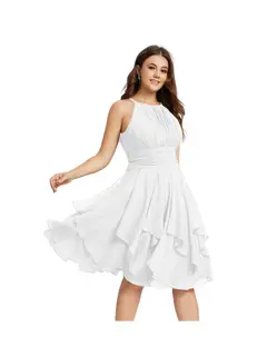 A-Line/Princess Halter Sleeveless Short/Mini Bridesmaid Dresses Chiffon Ruffle Pleated Pockets — view 8