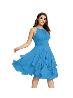 A-Line/Princess Halter Sleeveless Short/Mini Bridesmaid Dresses Chiffon Ruffle Pleated Pockets — view 14