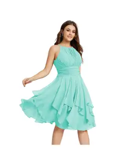 A-Line/Princess Halter Sleeveless Short/Mini Bridesmaid Dresses Chiffon Ruffle Pleated Pockets — view 23