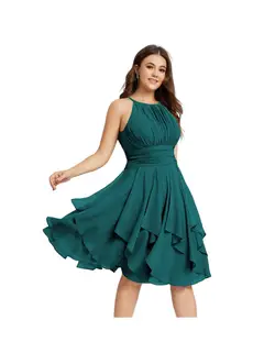 A-Line/Princess Halter Sleeveless Short/Mini Bridesmaid Dresses Chiffon Ruffle Pleated Pockets — view 24