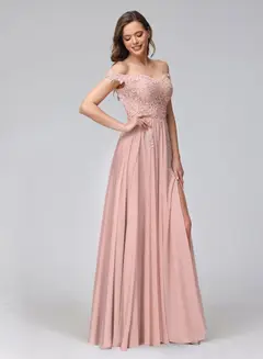 A-Line/Princess Off-the-Shoulder Sleeveless Long Bridesmaid Dresses with Side Slit & Appliqued — view 4