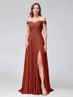A-Line/Princess Off-the-Shoulder Sleeveless Long Bridesmaid Dresses with Side Slit & Appliqued — view 13