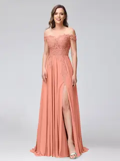 A-Line/Princess Off-the-Shoulder Sleeveless Long Bridesmaid Dresses with Side Slit & Appliqued — view 15