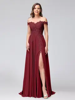 A-Line/Princess Off-the-Shoulder Sleeveless Long Bridesmaid Dresses with Side Slit & Appliqued — view 36