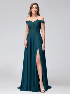 A-Line/Princess Off-the-Shoulder Sleeveless Long Bridesmaid Dresses with Side Slit & Appliqued — view 57