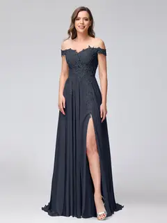 A-Line/Princess Off-the-Shoulder Sleeveless Long Bridesmaid Dresses with Side Slit & Appliqued — view 58