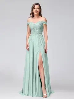 A-Line/Princess Off-the-Shoulder Sleeveless Long Bridesmaid Dresses with Side Slit & Appliqued — view 59