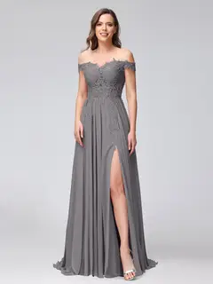 A-Line/Princess Off-the-Shoulder Sleeveless Long Bridesmaid Dresses with Side Slit & Appliqued — view 73