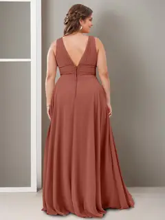 A-Line/Princess Deep V-Neck Sleeveless Floor-Length Bridesmaid Dresses with Split Side & Ruffles — view 4