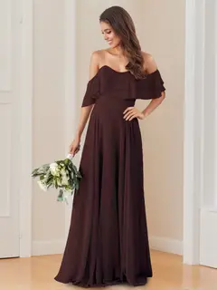 A-Line/Princess Off-the-Shoulder Neck Floor-Length Bridesmaid Dresses with Ruched — view 1