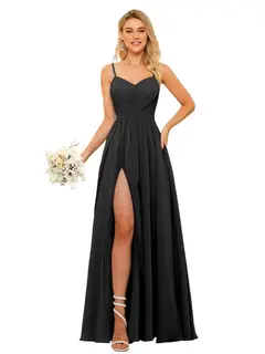 A-Line/Princess Chiffon Square Neckline Sleeveless Floor-Length Bridesmaid Dresses — view 4