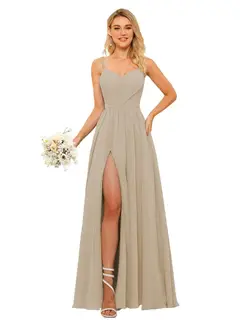 A-Line/Princess Chiffon Square Neckline Sleeveless Floor-Length Bridesmaid Dresses — view 32