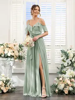 A-Line/Princess V-Neck Spaghetti Straps Floor-Length Bridesmaid Dresses with Pockets — view 11
