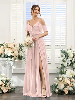 A-Line/Princess V-Neck Spaghetti Straps Floor-Length Bridesmaid Dresses with Pockets — view 27