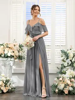 A-Line/Princess V-Neck Spaghetti Straps Floor-Length Bridesmaid Dresses with Pockets — view 76